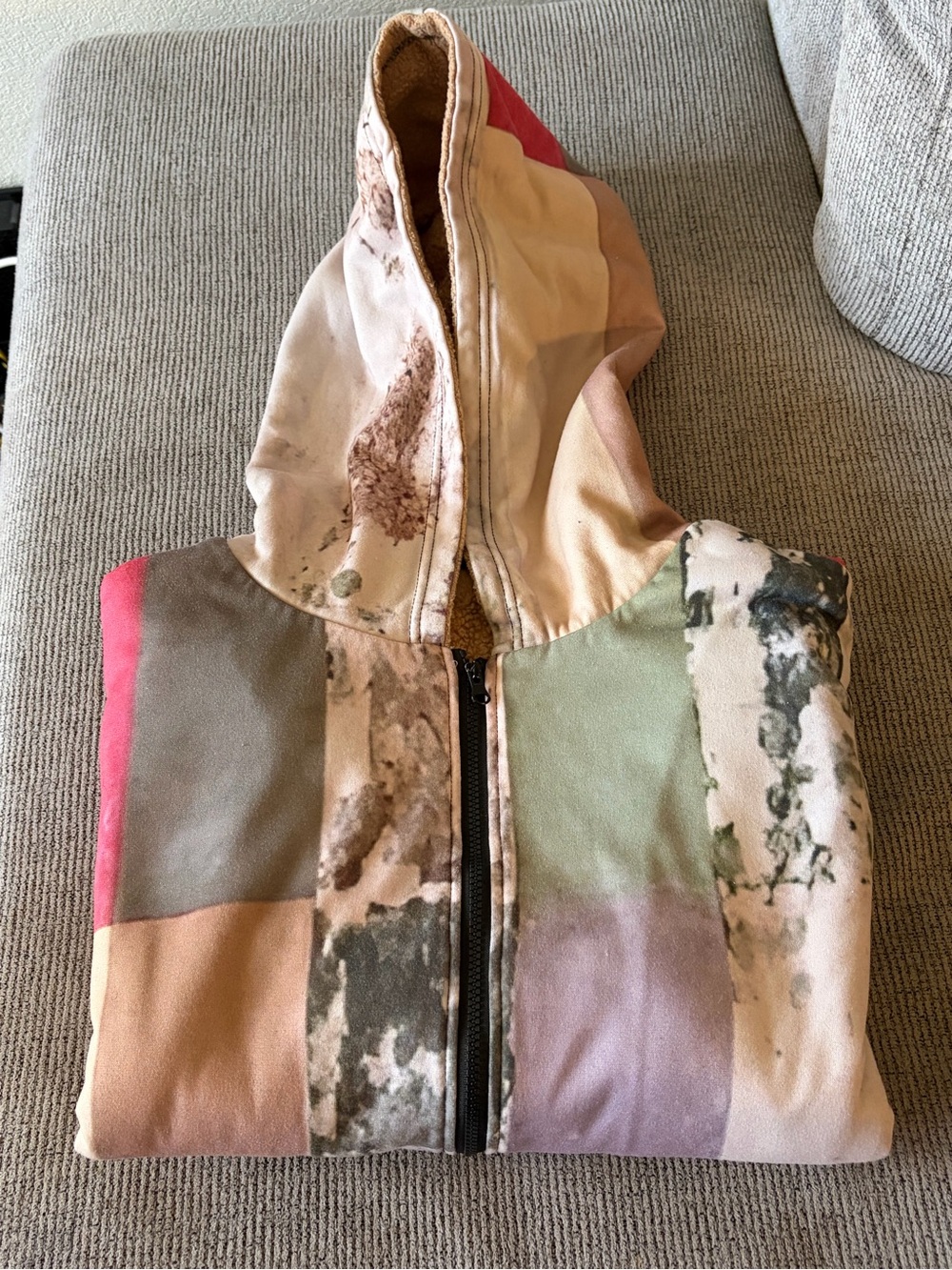 Patchwork Hooded Zip Jacket in Pastel Multi-Color